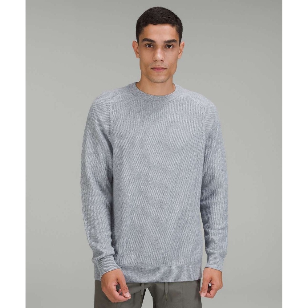 Lululemon Textured Knit Crewneck Sweater Heathered Gull Grey Men 2XL No Tag NWOT